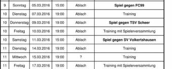 Rückrunde Vorbereitungsplan